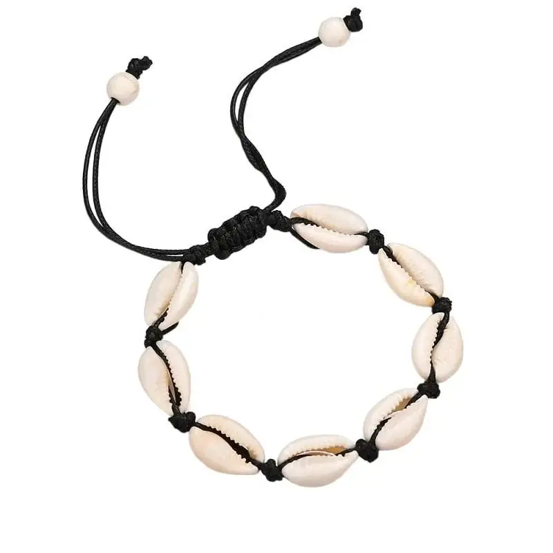 Professionell kvalitet | Adjustable Bracelet with white shells - Black
