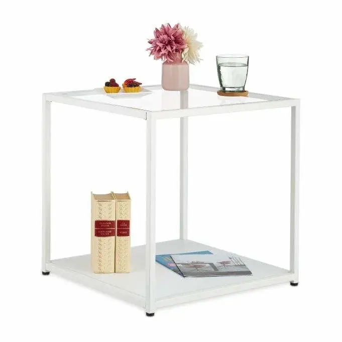Terningformet sidebord med glas - Prisnedsättning