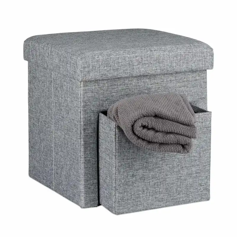 Prissänkt - Folding stool in linen with compartment