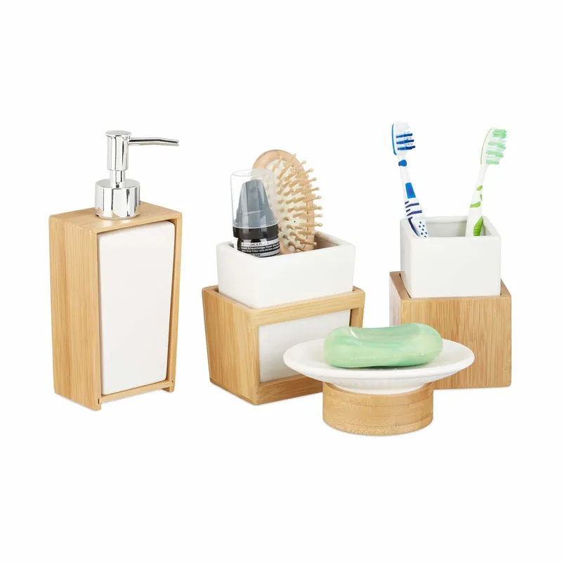 Bamboo and ceramic bathroom set - I lager